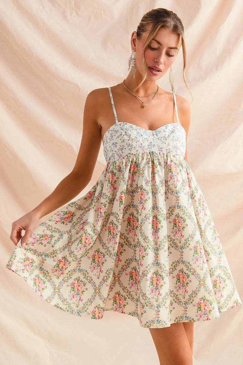 SO ME Mixed Floral Print Sleeveless Mini Dress - Veloro