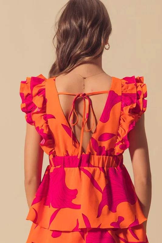 SO ME Floral V Neck Layered Dress with Elasticized Waist - Veloro