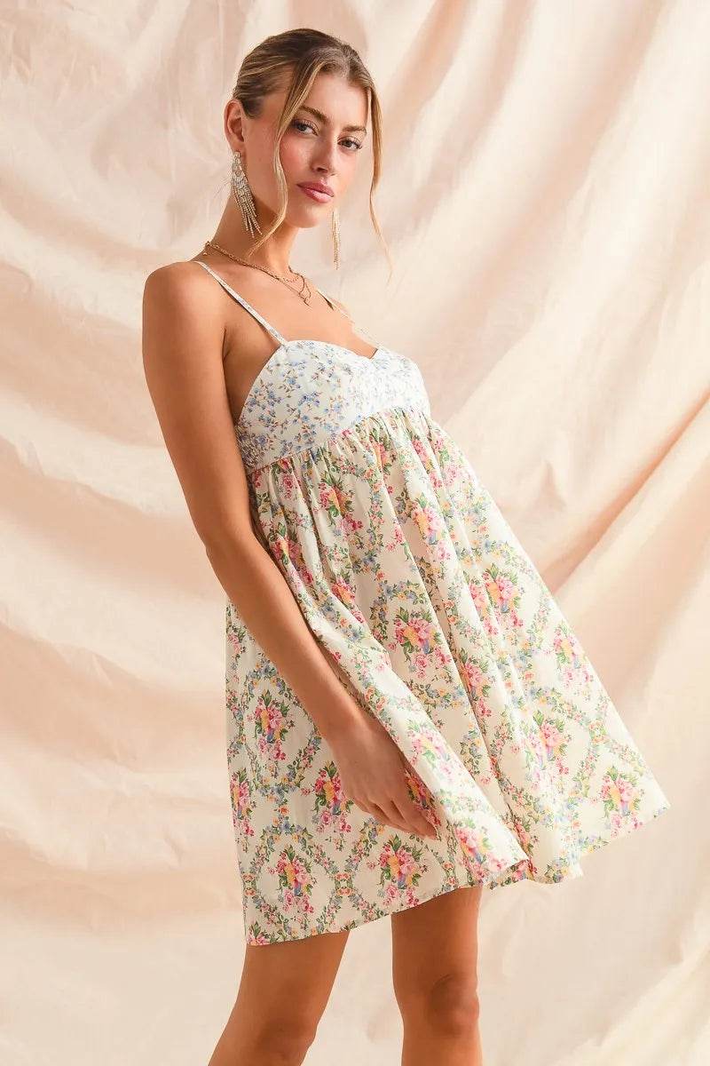 SO ME Mixed Floral Print Sleeveless Mini Dress - Veloro