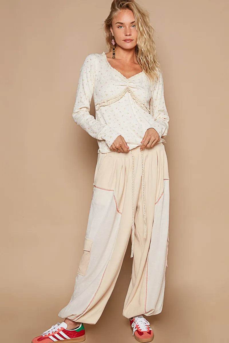 POL Floral V-Neck Long Sleeve T-Shirt - Veloro