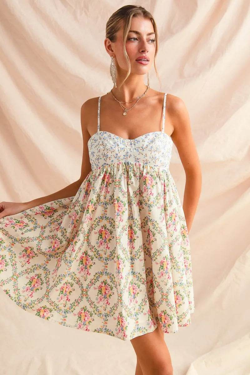SO ME Mixed Floral Print Sleeveless Mini Dress - Veloro