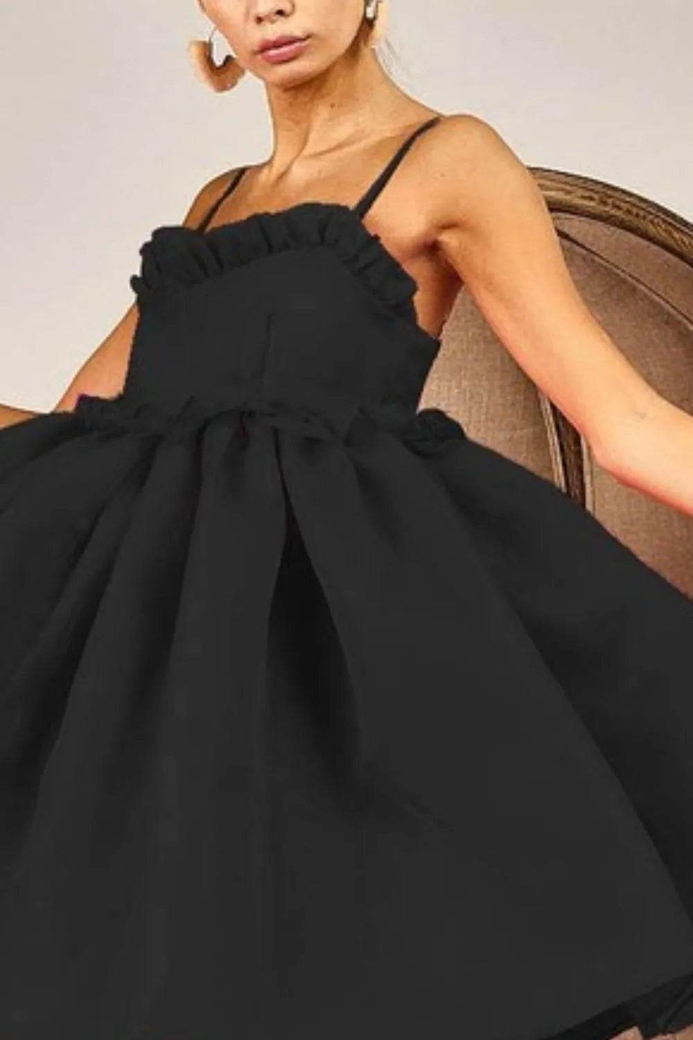 BiBi Ruffled Edge Sweet Heart Neck Sleeveless Tulle Dress - Veloro