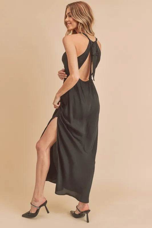 Aemi + Co Ruched Side Slit Cutout Back Maxi Cami Dress - Veloro