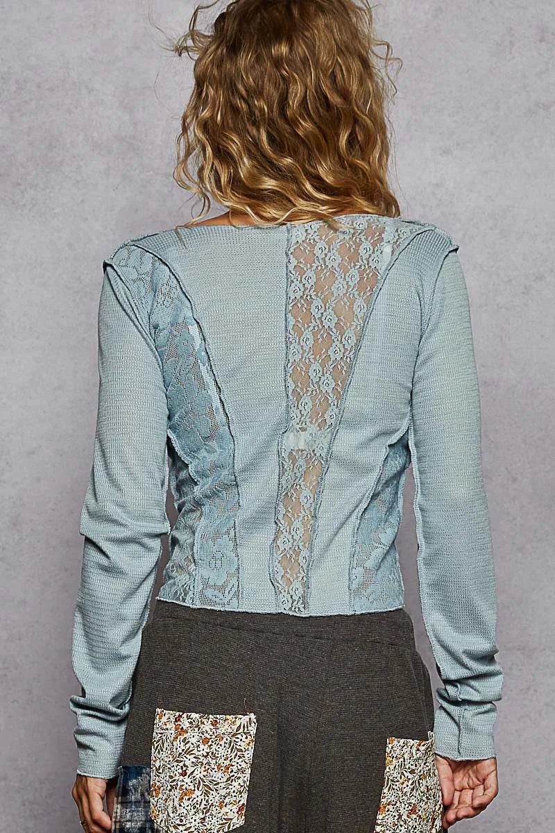POL Lace Patchwork Long Sleeve T-Shirt - Veloro