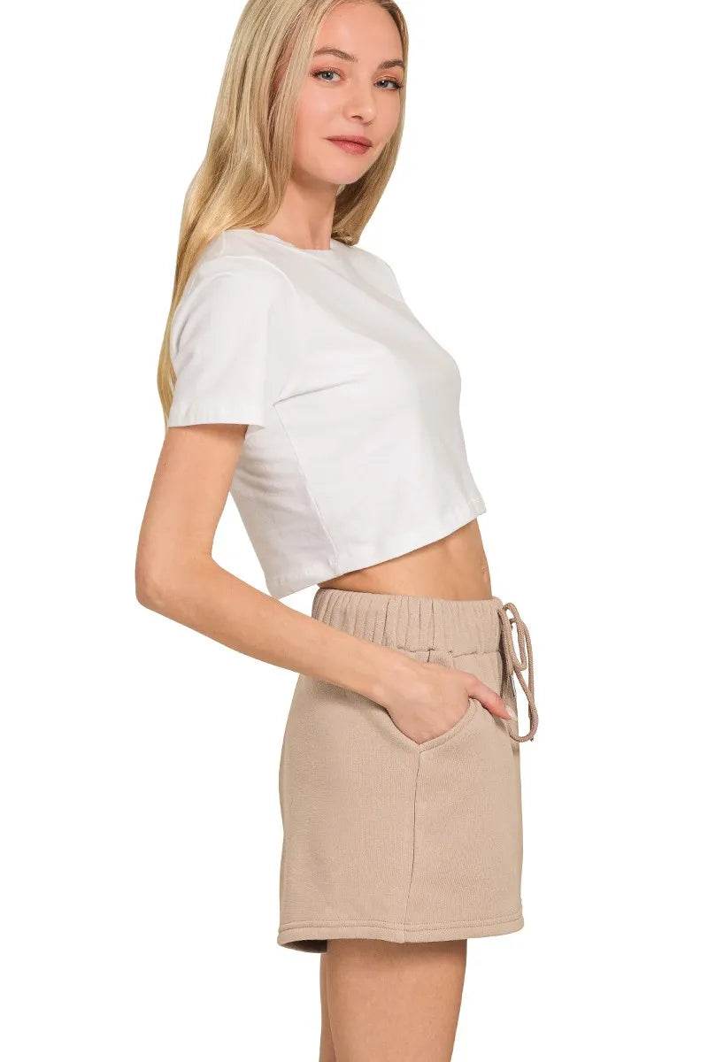 Zenana Fleece Long Sleeve Sweatshirts & Shorts Set - Veloro