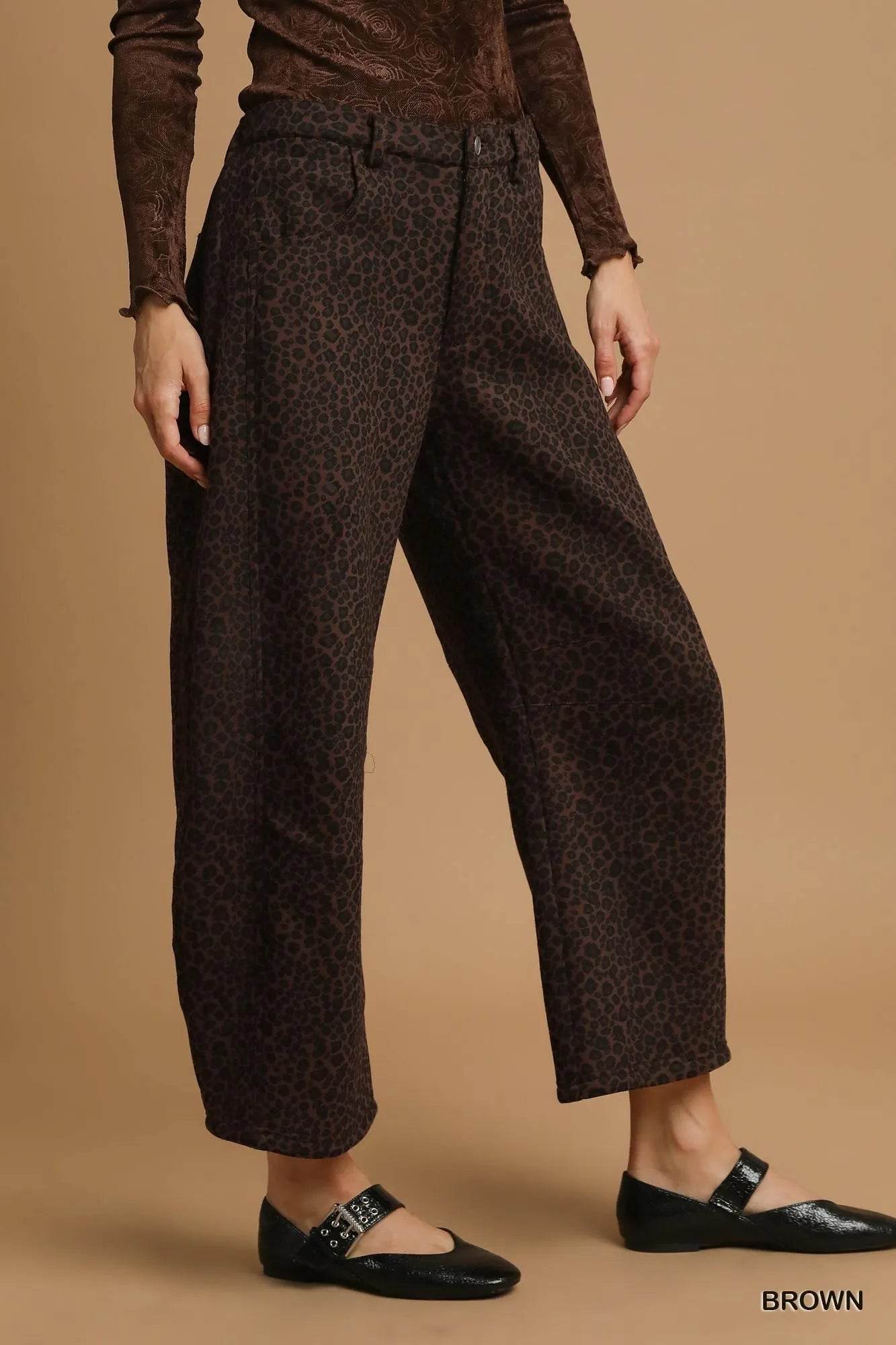 Umgee Leopard Print Wide Leg Pants - Veloro