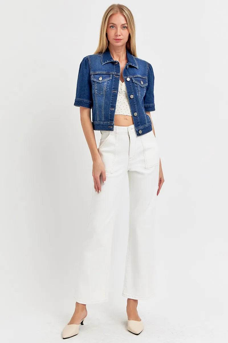 RISEN Puffed Short Sleeve Crop Denim Jackets - Veloro
