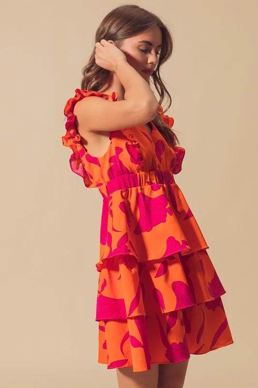 SO ME Floral V Neck Layered Dress with Elasticized Waist - Veloro