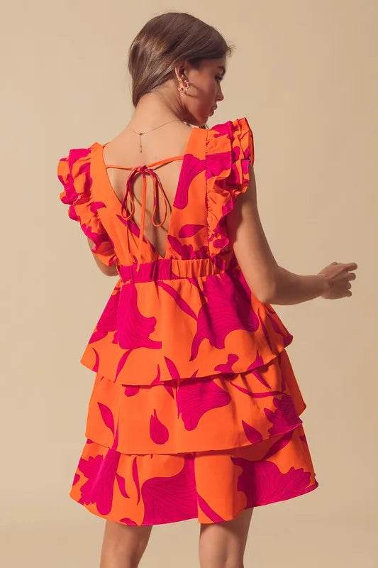 SO ME Floral V Neck Layered Dress with Elasticized Waist - Veloro