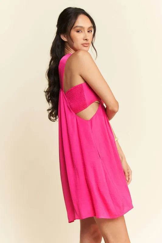 Davi & Dani Washed Satin Cutout Skirt Bandeau Mini Dress - Veloro