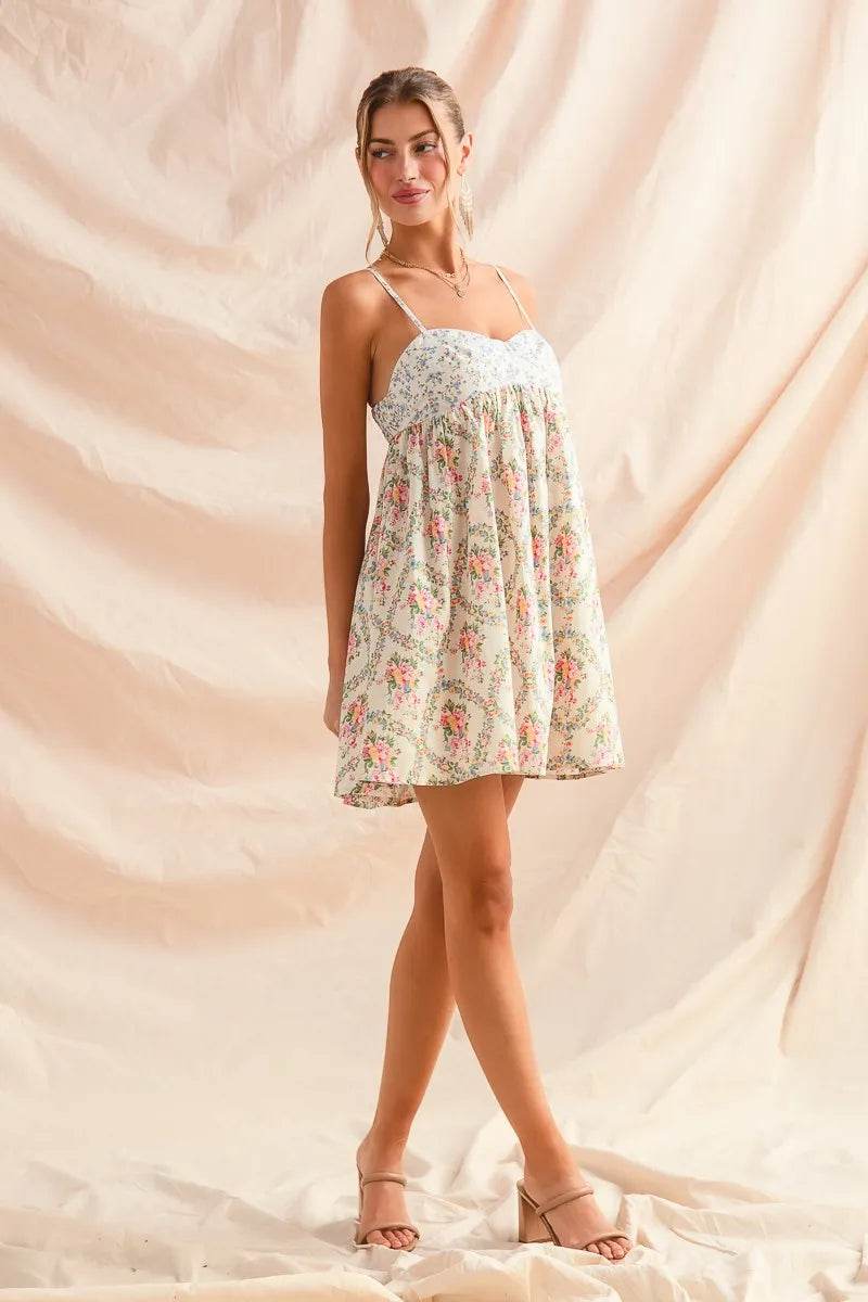 SO ME Mixed Floral Print Sleeveless Mini Dress - Veloro
