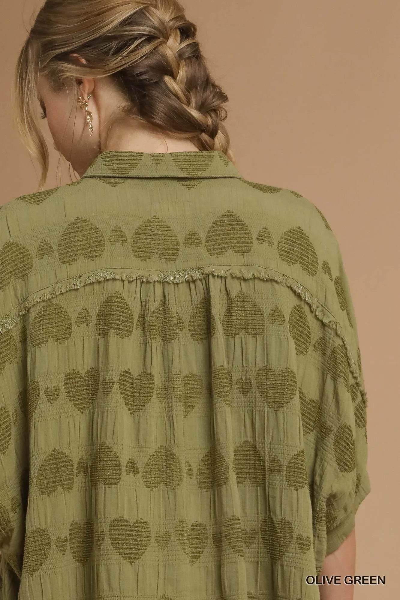 Umgee Jacquard Heart Collared Shirt - Veloro