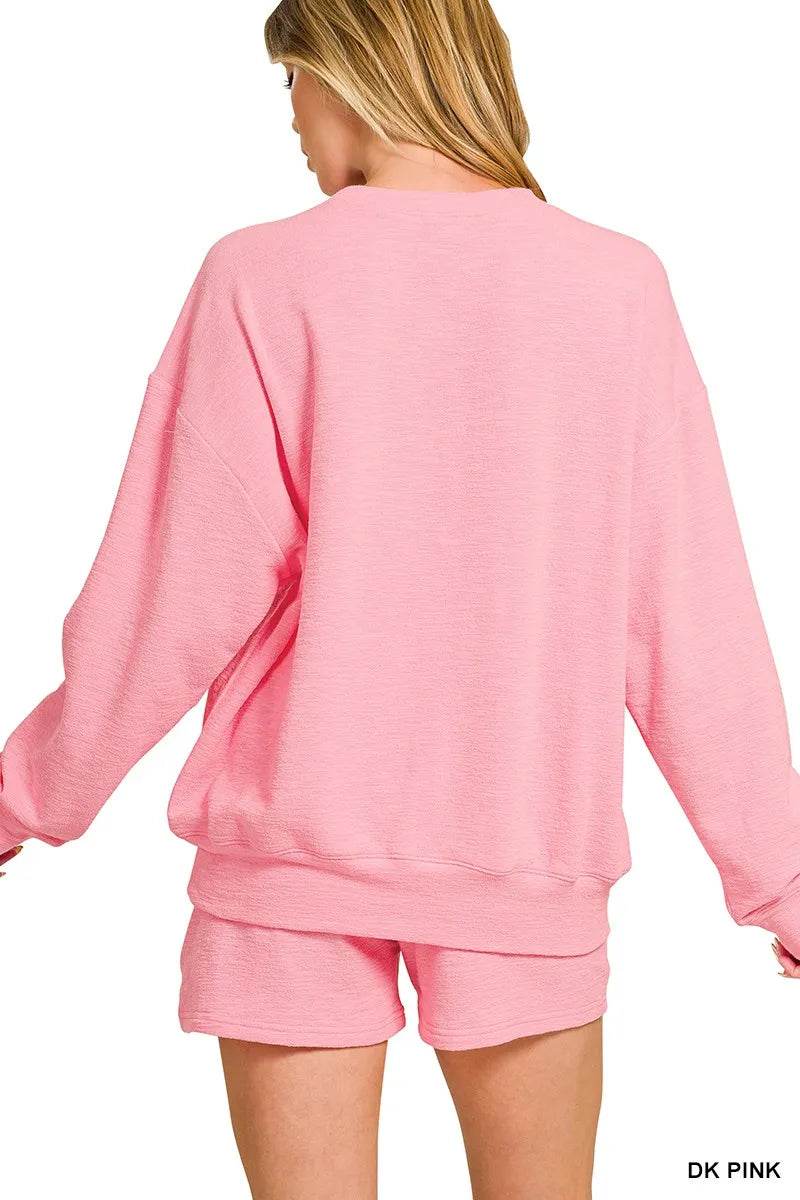 Zenana Slub Long Sleeve Top and Shorts Set - Veloro