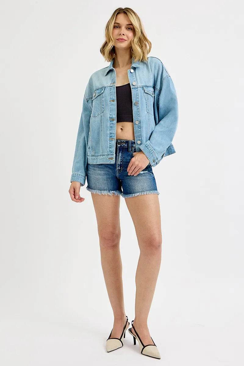 RISEN Washed Dropped Shoulder Denim Jacket - Veloro