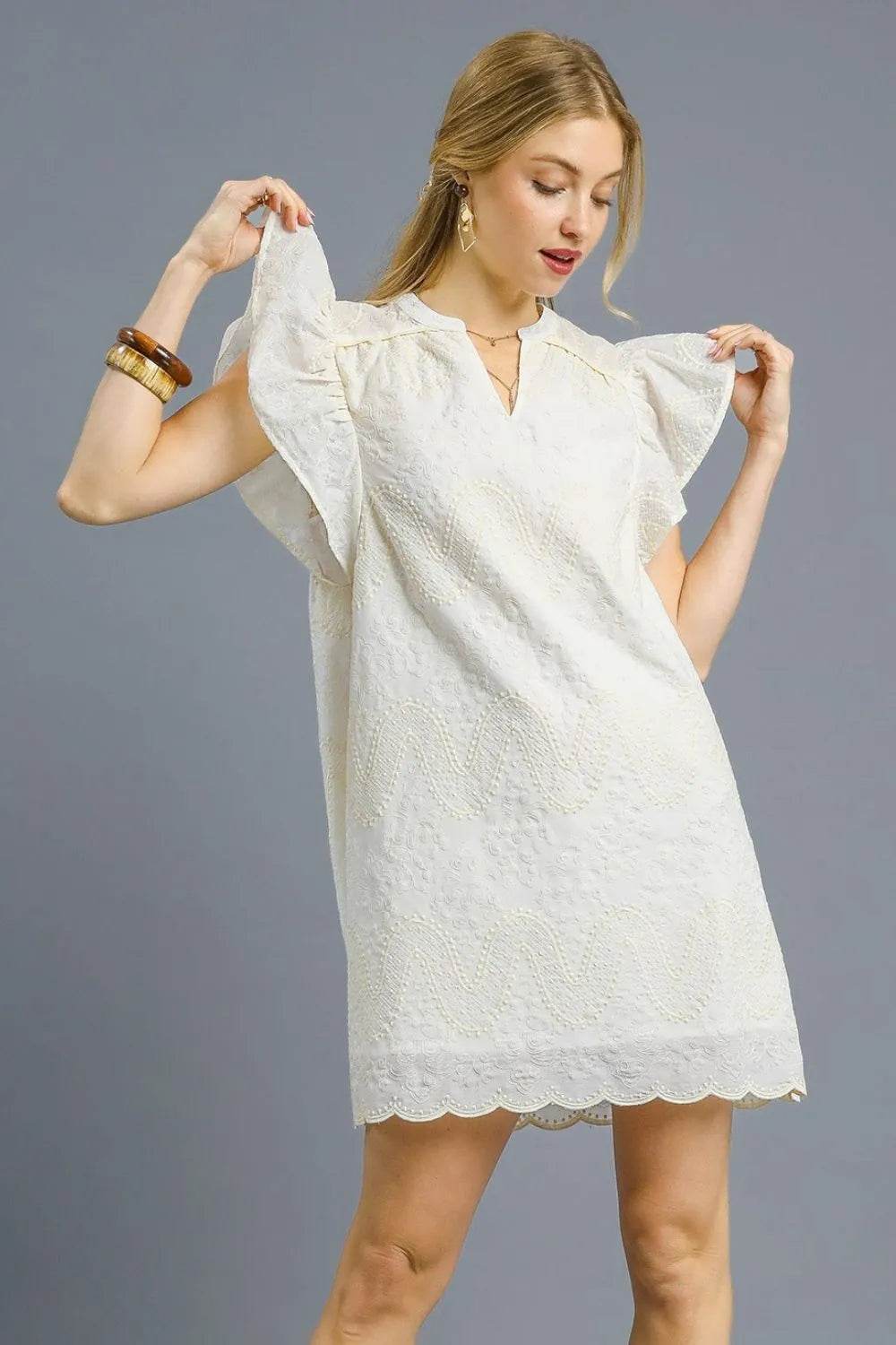 Umgee Scalloped Hem Embroidered Mini Dress - Veloro