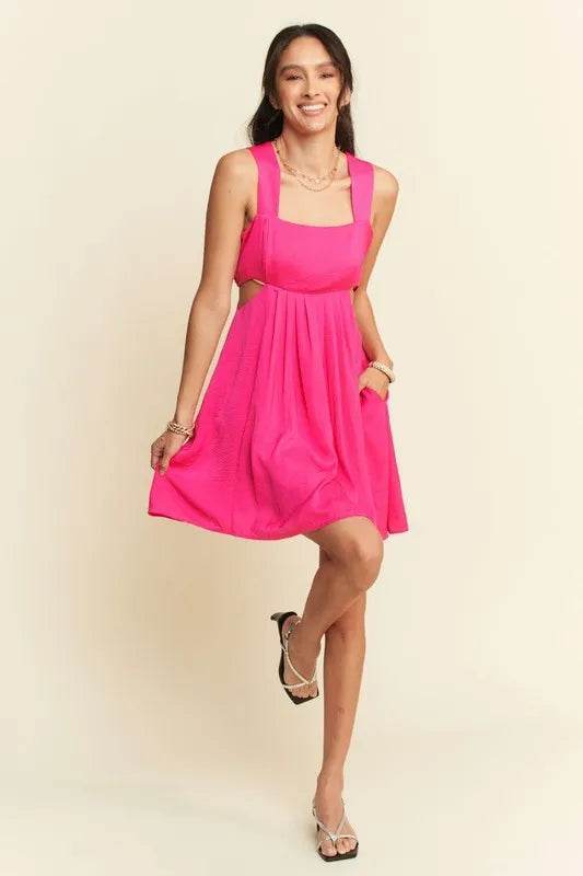 Davi & Dani Washed Satin Cutout Skirt Bandeau Mini Dress - Veloro