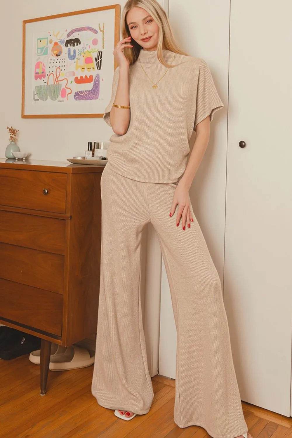 Zenana Sweater Mock Neck Top & Long Pants Set - Veloro