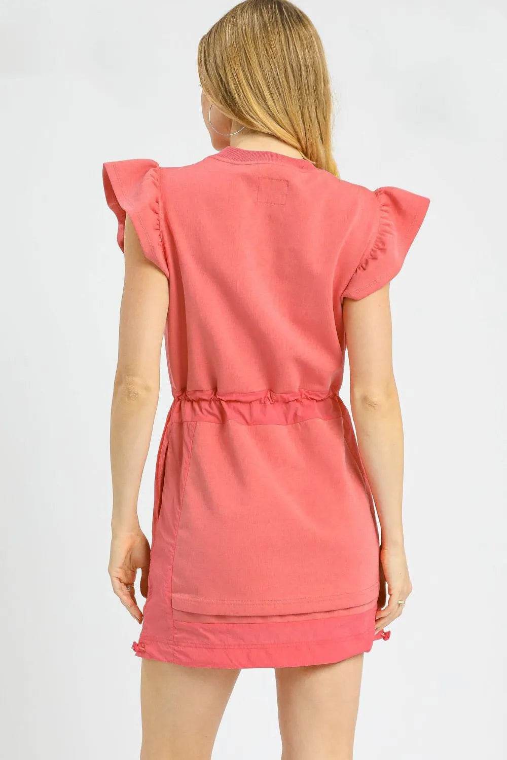 Umgee Luxe knit Ruffle Sleeve Drawstring Mini Dress - Veloro