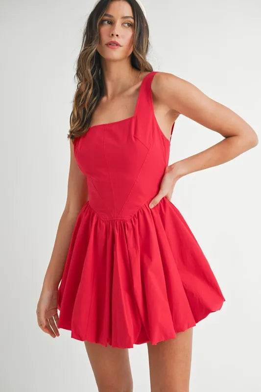 MABLE Poplin Square Neckline Bubble Mini Dress - Veloro