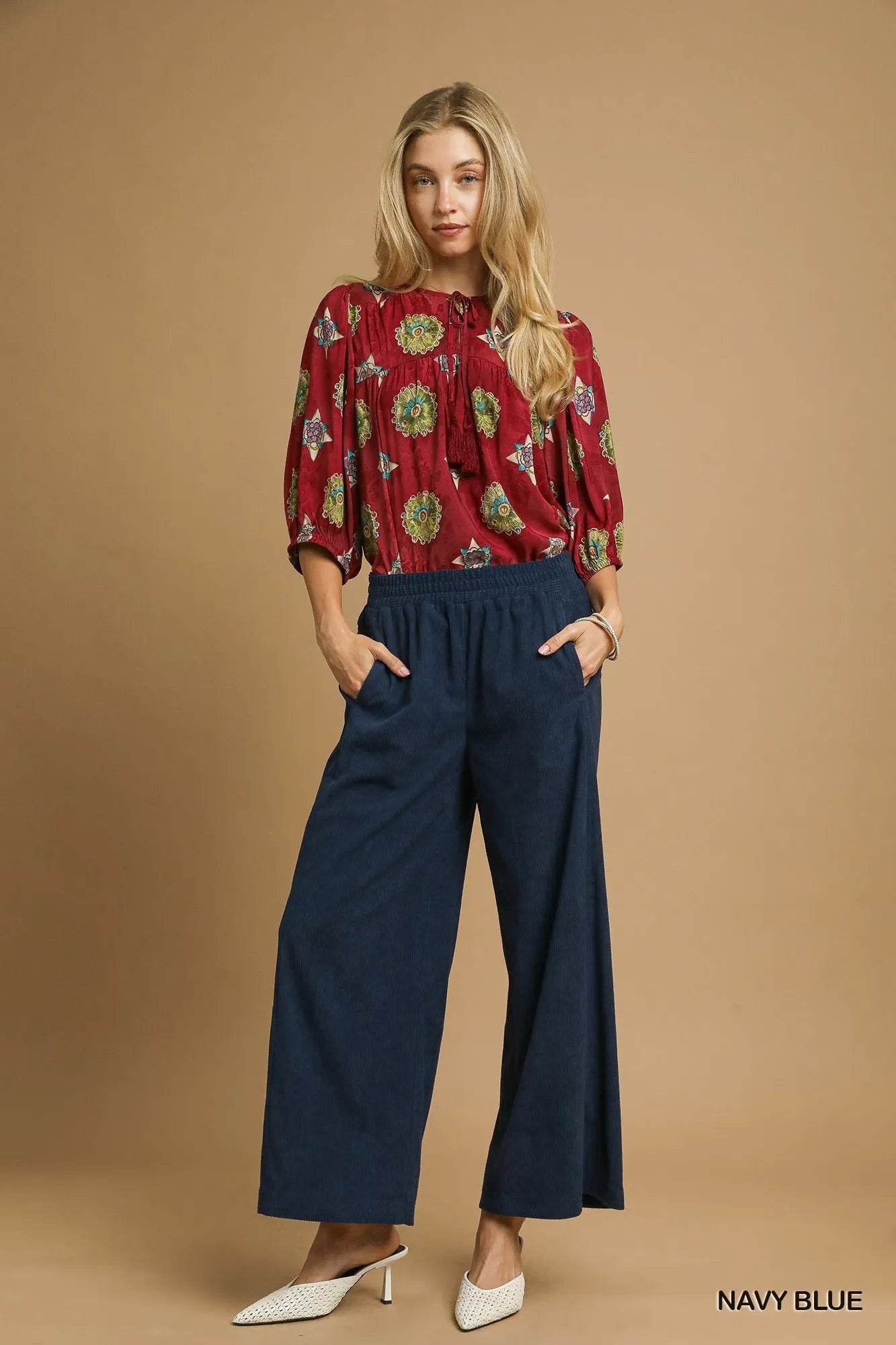 Umgee Wide-Leg Corduroy Pants - Veloro