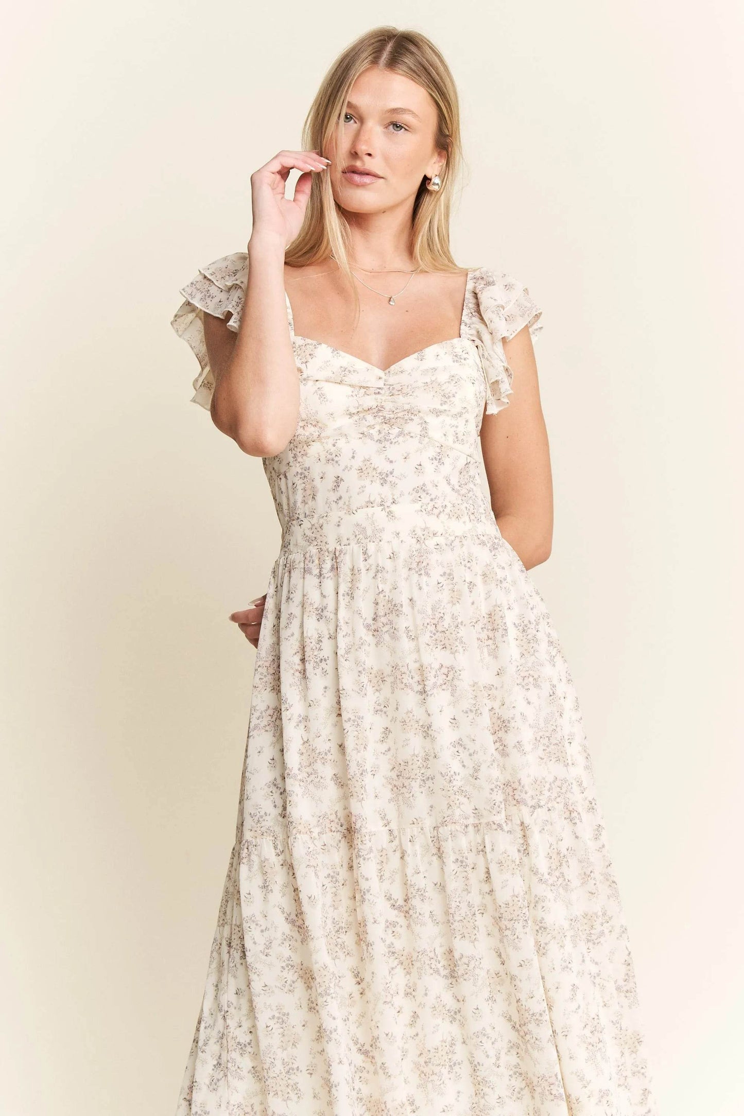 Jade By Jane Full Size Ruffle Sleeve Tiered Maxi Dress Plus Size - Veloro