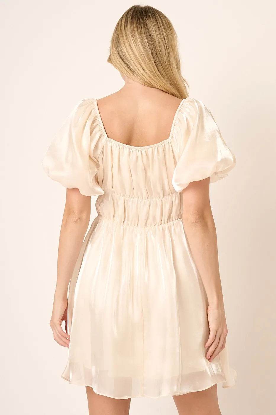 Mittoshop Metallic Organza Fabric Balloon Sleeve Mini Dress - Veloro