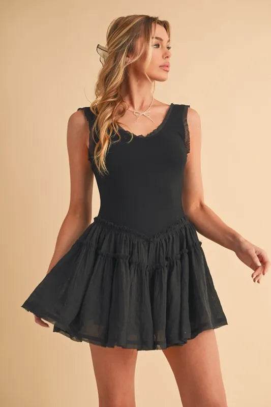 Aemi+Co Frill Sleeveless Drop Waist Mini Dress - Veloro