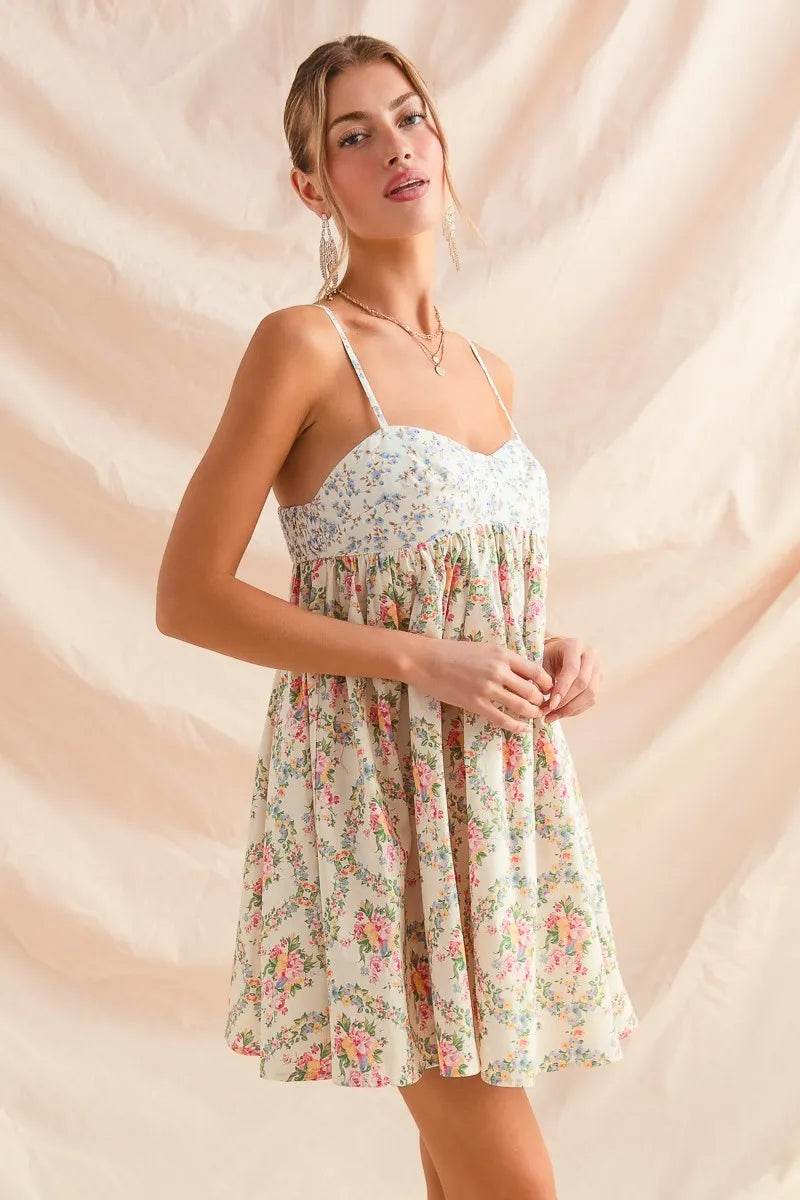 SO ME Mixed Floral Print Sleeveless Mini Dress - Veloro