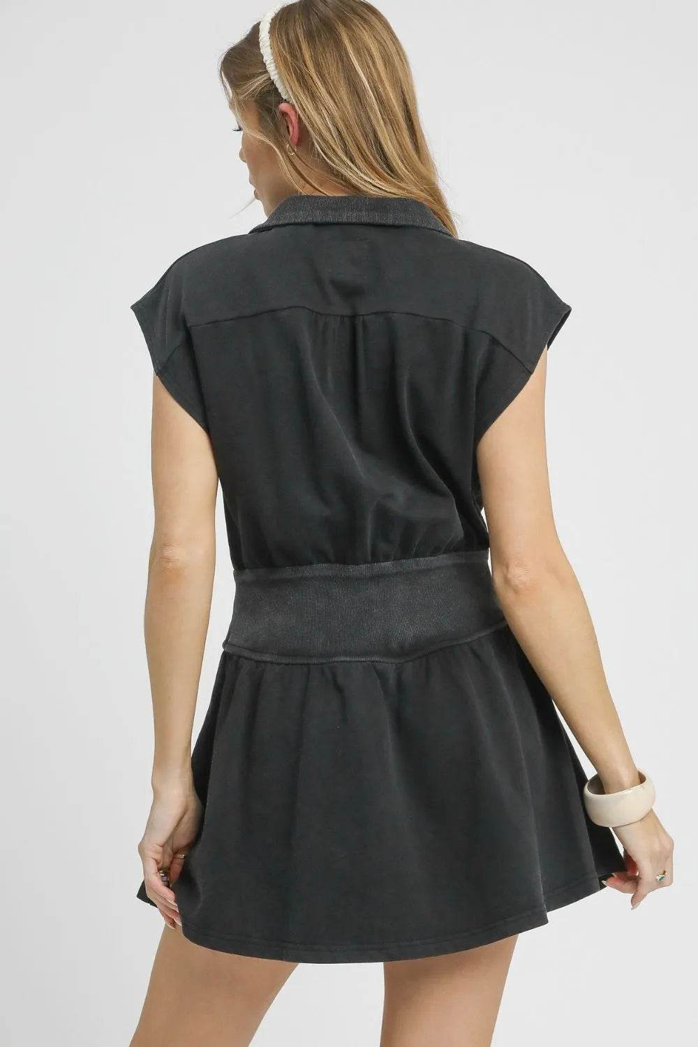 Umgee Zip Front Cap Sleeve Mini Dress - Veloro