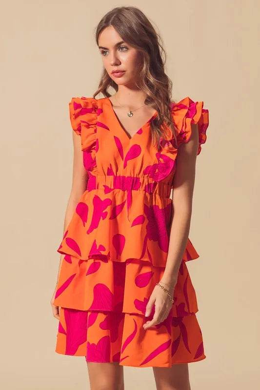 SO ME Floral V Neck Layered Dress with Elasticized Waist - Veloro