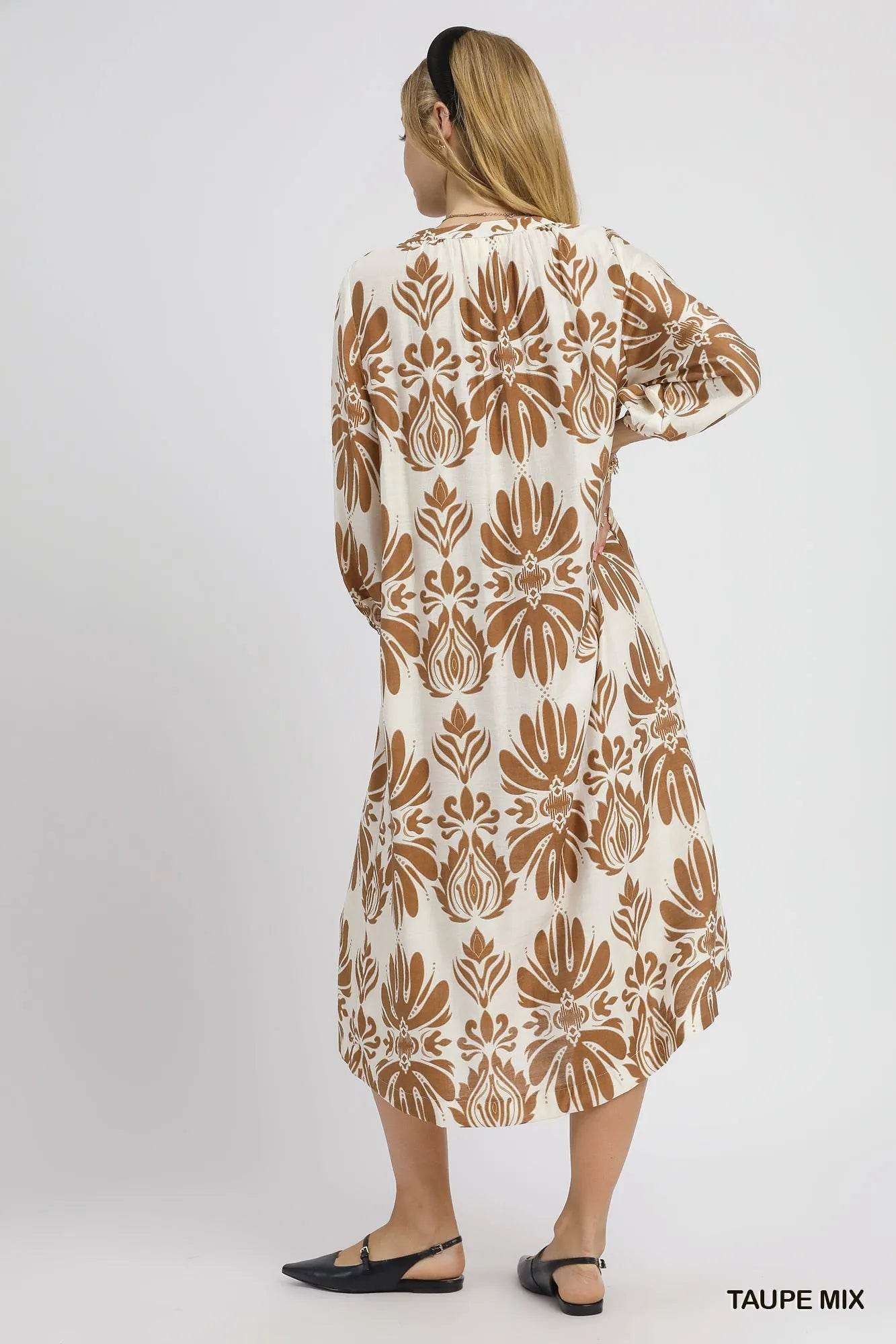 Umgee Mix Abstract Floral Print Midi Dress - Veloro