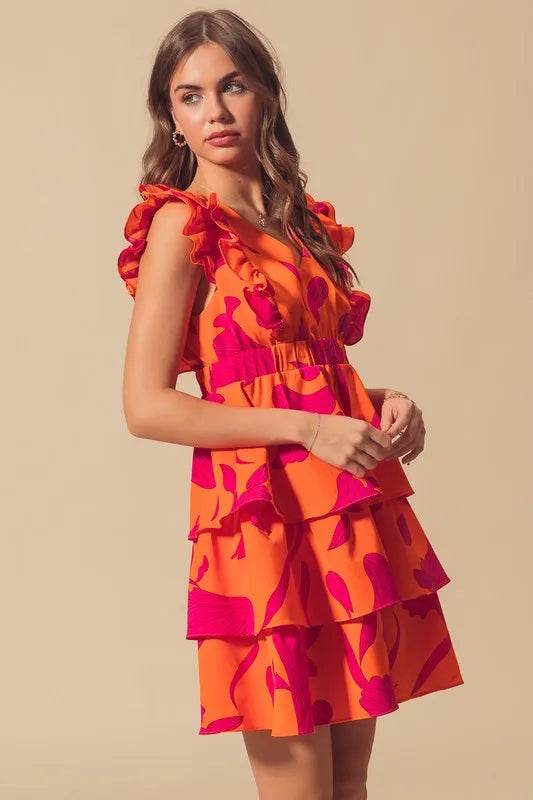 SO ME Floral V Neck Layered Dress with Elasticized Waist - Veloro