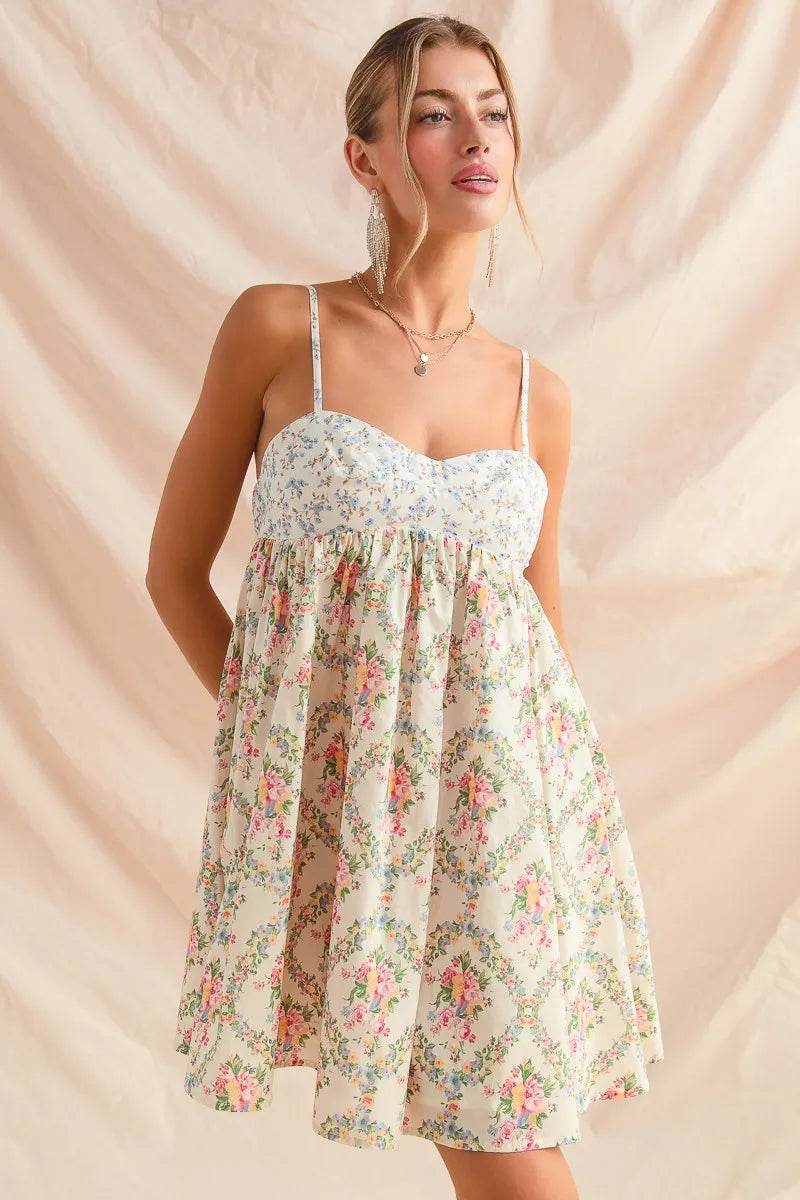 SO ME Mixed Floral Print Sleeveless Mini Dress - Veloro
