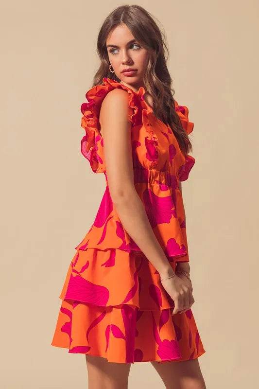 SO ME Floral V Neck Layered Dress with Elasticized Waist - Veloro