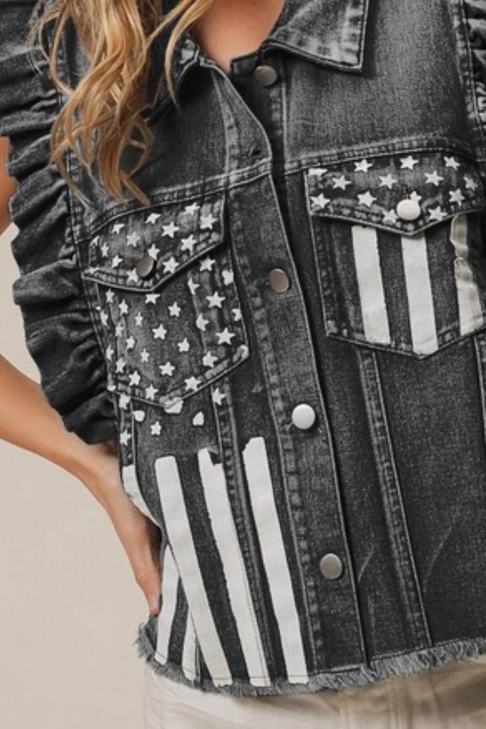 BiBi American Flag Washed Denim Jacket - Veloro