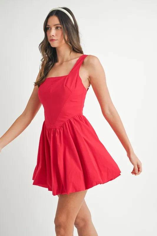 MABLE Poplin Square Neckline Bubble Mini Dress - Veloro