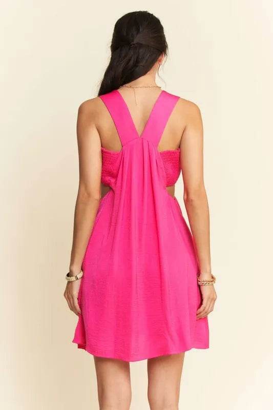 Davi & Dani Washed Satin Cutout Skirt Bandeau Mini Dress - Veloro