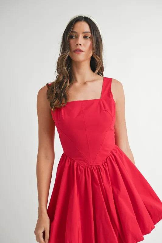 MABLE Poplin Square Neckline Bubble Mini Dress - Veloro