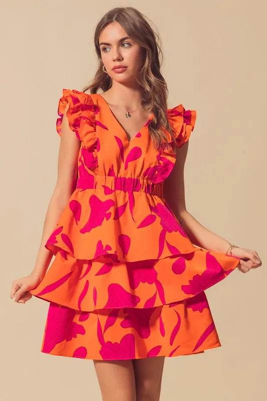 SO ME Floral V Neck Layered Dress with Elasticized Waist - Veloro