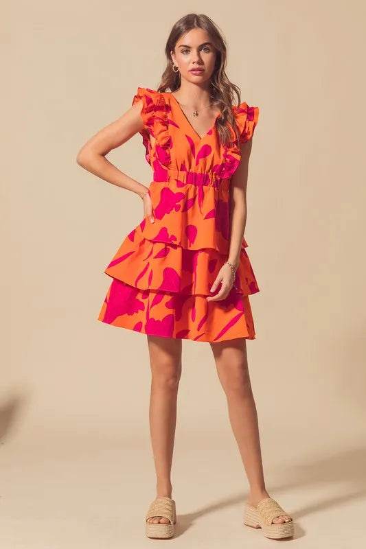 SO ME Floral V Neck Layered Dress with Elasticized Waist - Veloro