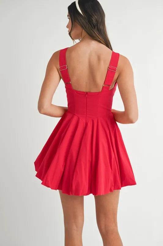 MABLE Poplin Square Neckline Bubble Mini Dress - Veloro