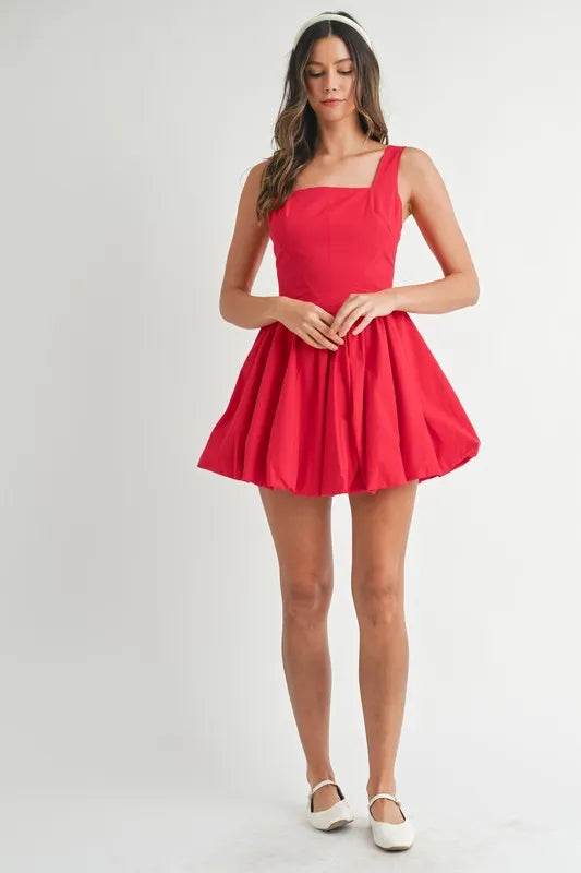 MABLE Poplin Square Neckline Bubble Mini Dress - Veloro