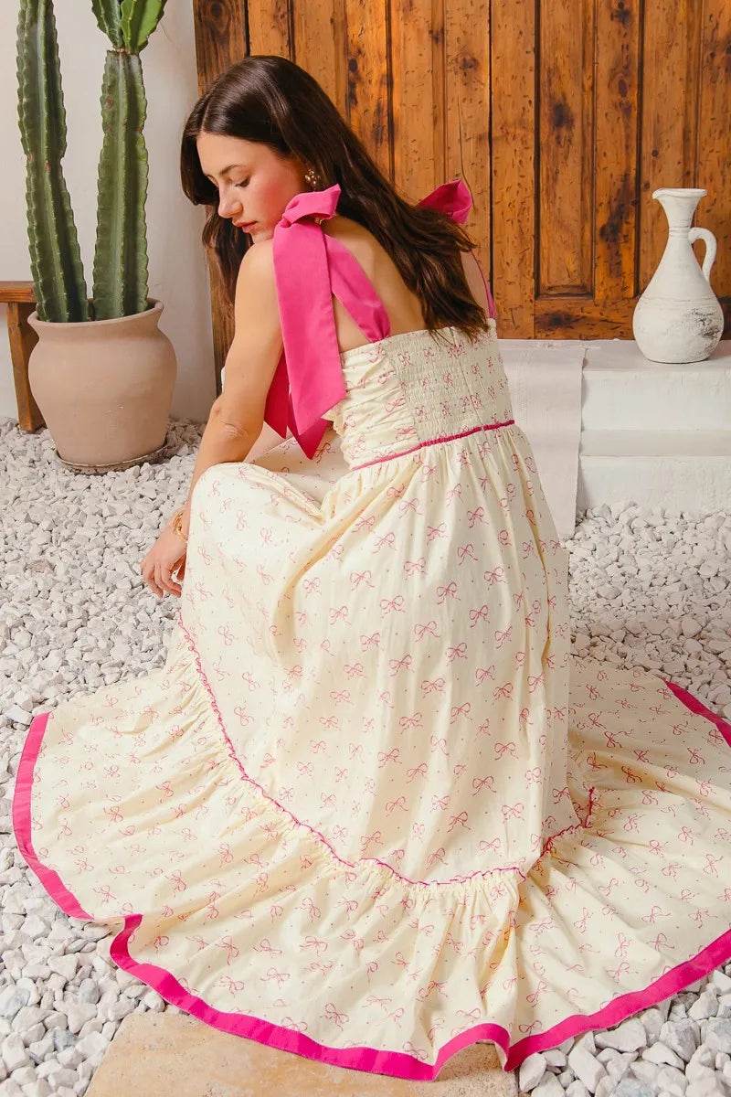 SO ME Ribbon Flowy Maxi Dress with Contrast Trim - Veloro