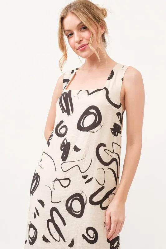 And The Why Square Neck Abstract Printed Maxi Dress - Veloro