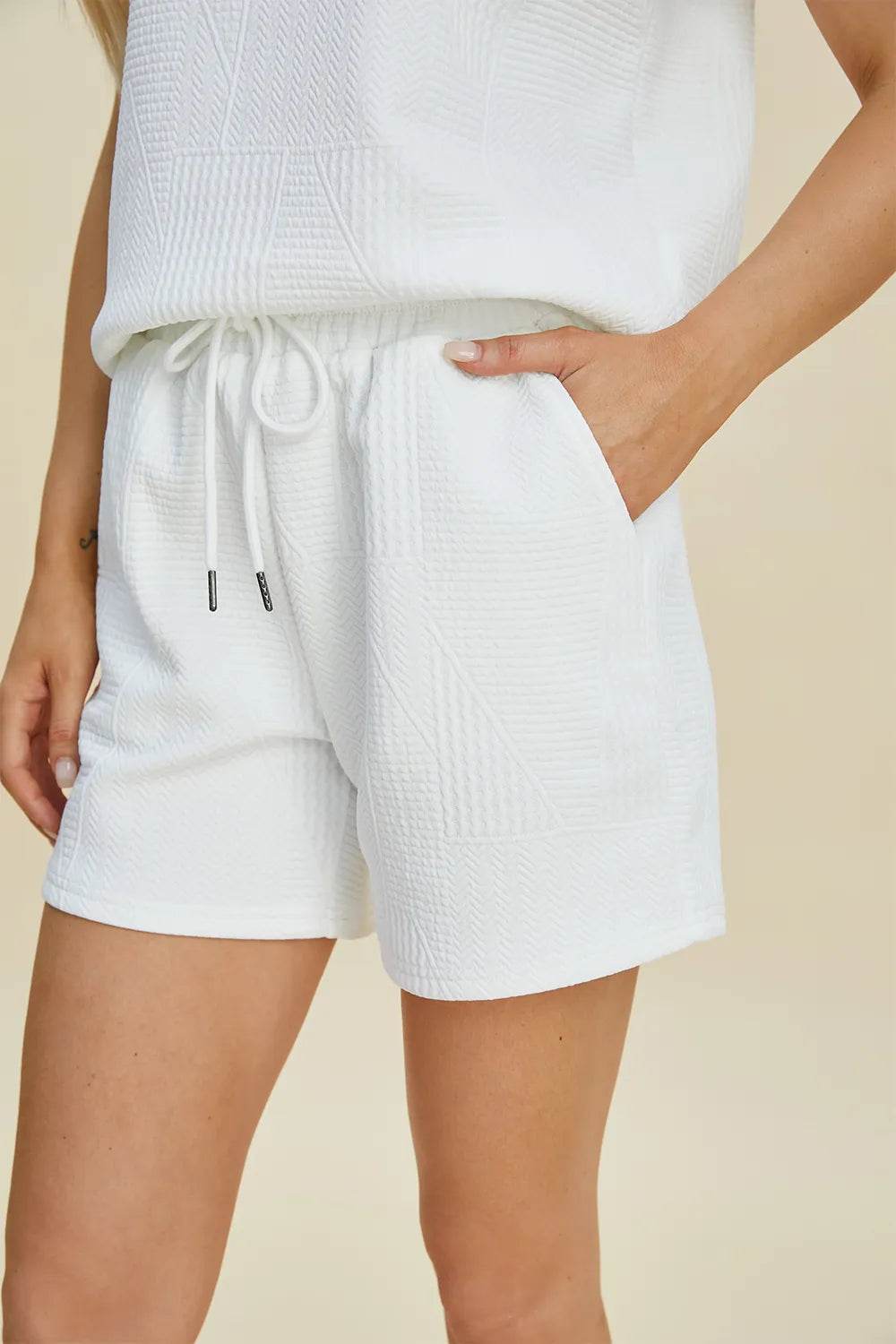 Double Take Full Size Texture Flounce Sleeve Top and Shorts Set - Veloro