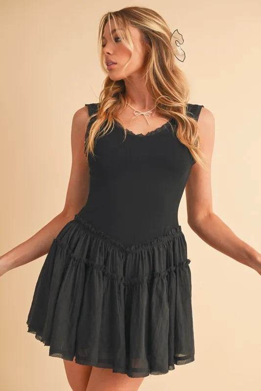 Aemi+Co Frill Sleeveless Drop Waist Mini Dress - Veloro