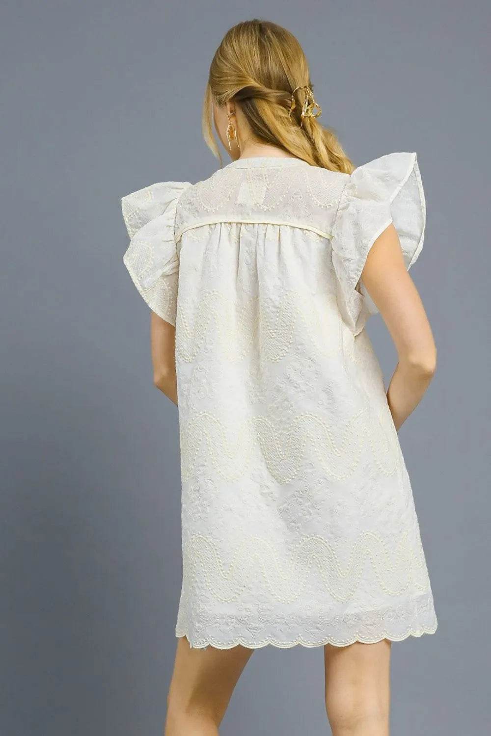 Umgee Scalloped Hem Embroidered Mini Dress - Veloro