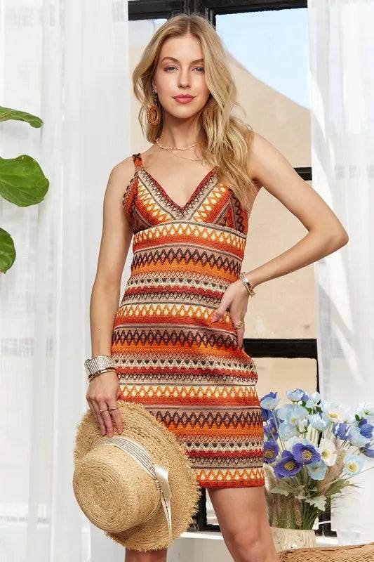 ADORA Contrast Striped V-Neck Mini Dress - Veloro