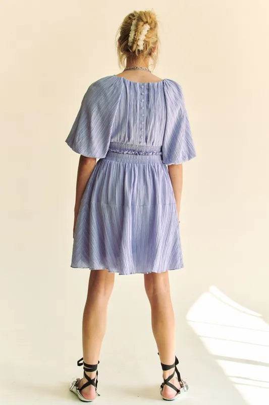 Davi & Dani Back Button Puff Sleeve Mini Dress - Veloro
