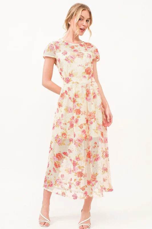 And The Why Fish-Net Floral Printed Midi Dress - Veloro